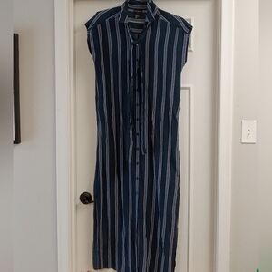 Vintage Club Monaco Striped Silk Midi Shirt Dress